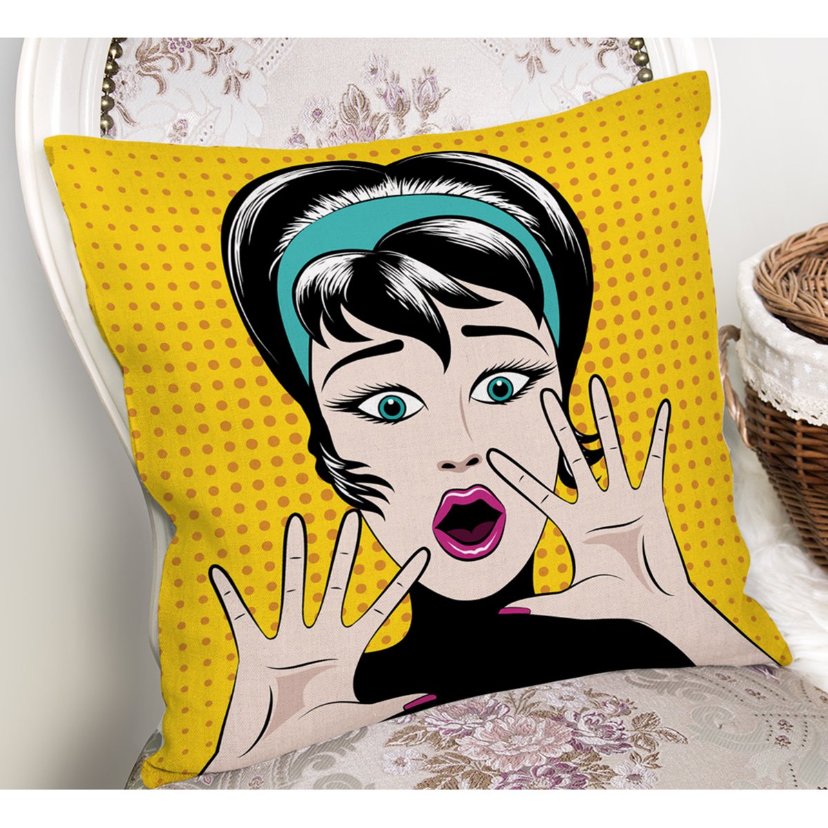 Pop Art Resimli Dijital Baskılı Dekoratif Yastık Kırlent Kılıfı