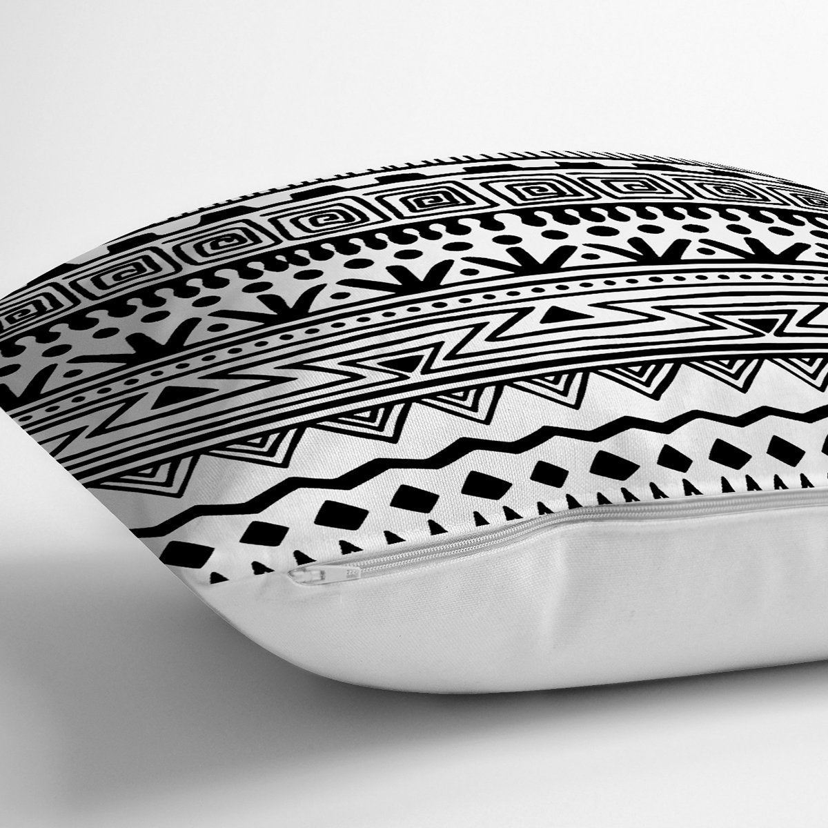 Siyah Beyaz Dekoratif African Motifli Modern Yastık Kırlent Kılıfı