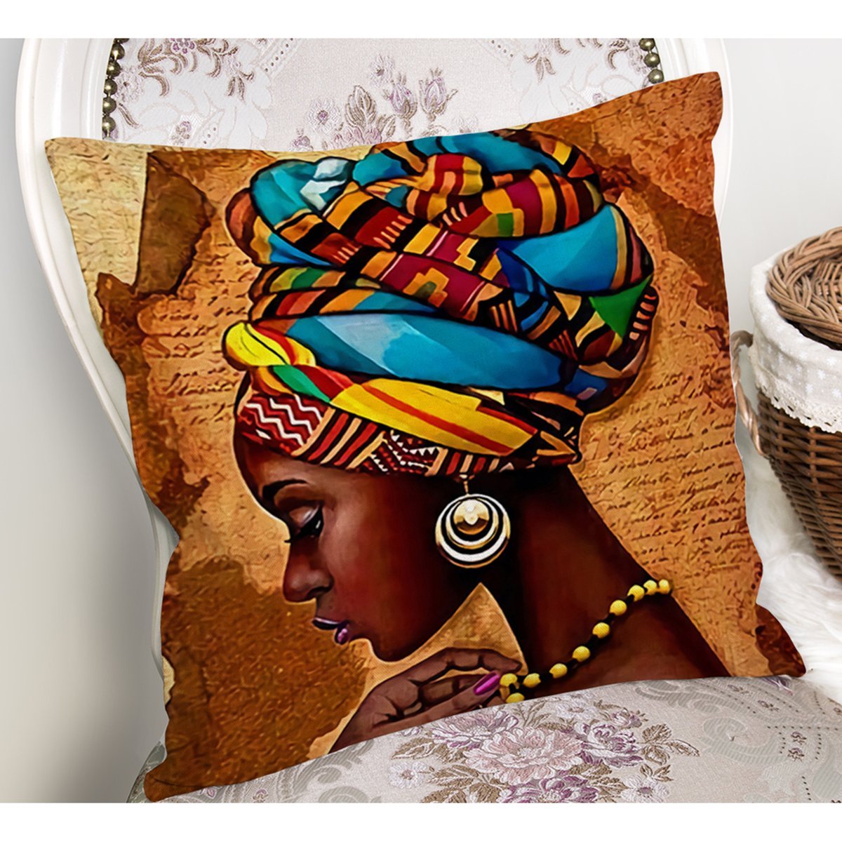 African Woman Çizimli Dijital Baskılı Modern Yastık Kırlent Kılıfı