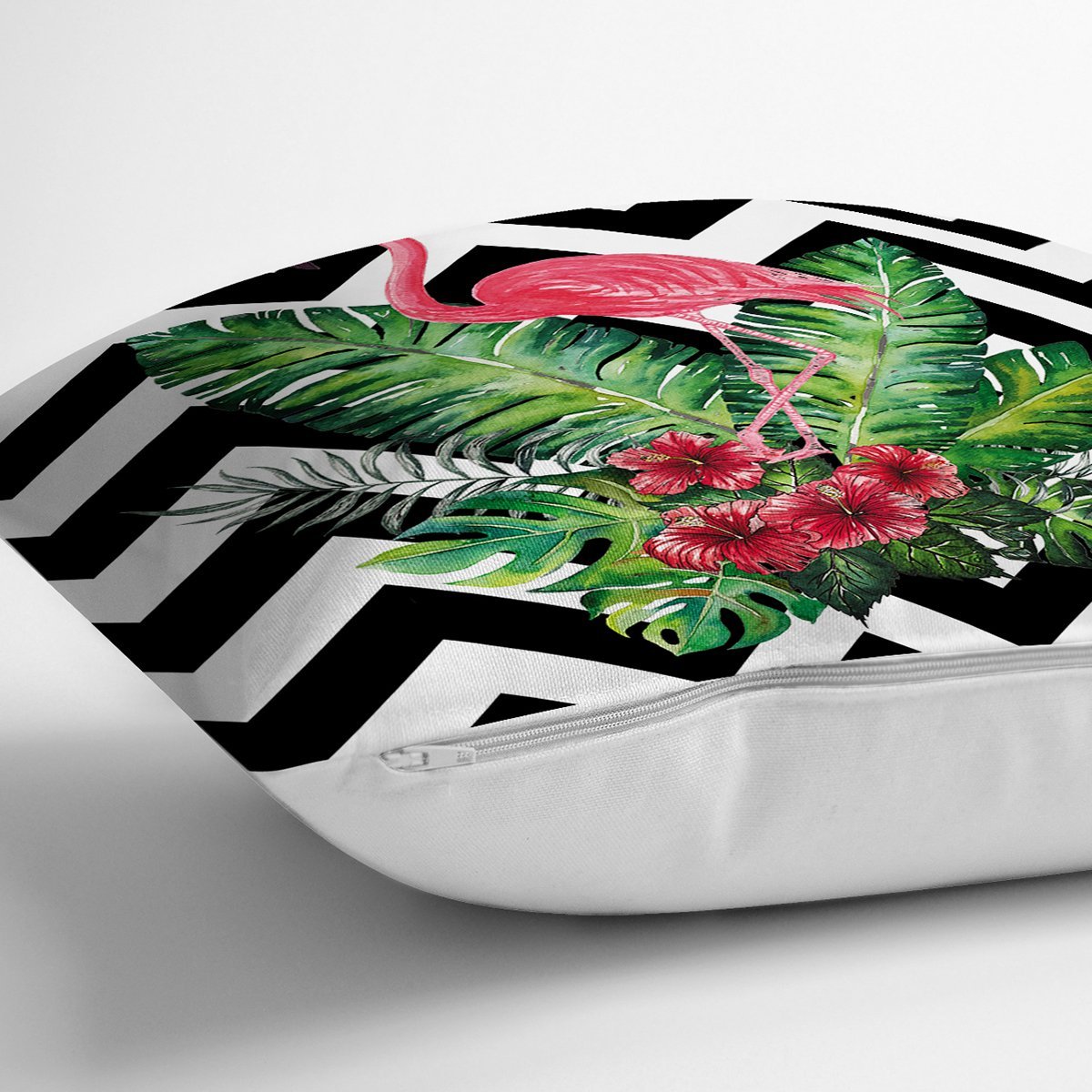 Zigzag Flamingo Desenli Modern Yastık Kırlent Kılıfı
