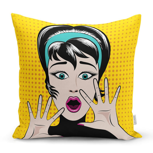 Pop Art Resimli Dijital Baskılı Dekoratif Yastık Kırlent Kılıfı