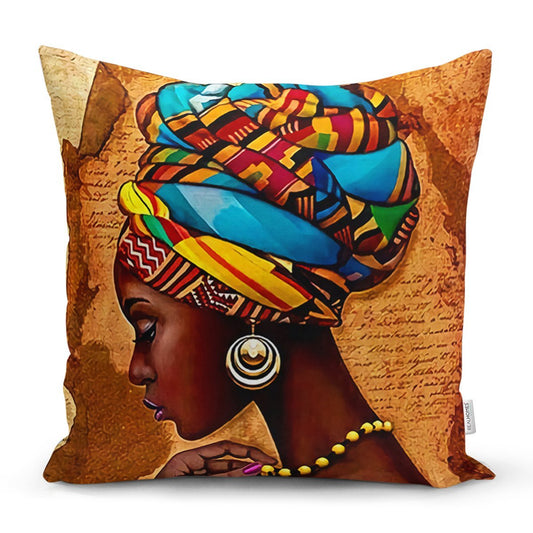 African Woman Çizimli Dijital Baskılı Modern Yastık Kırlent Kılıfı