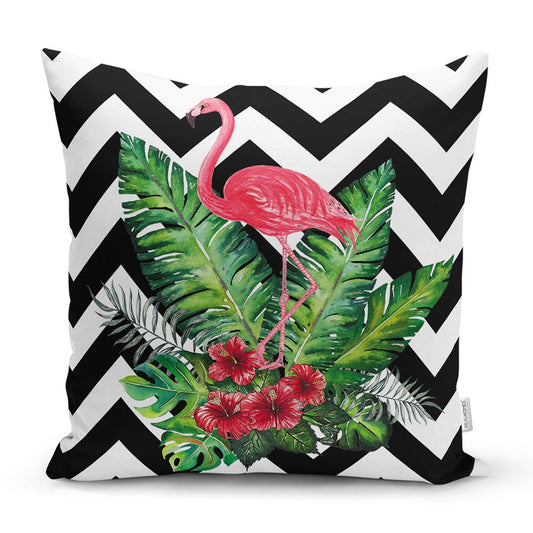 Zigzag Flamingo Desenli Modern Yastık Kırlent Kılıfı